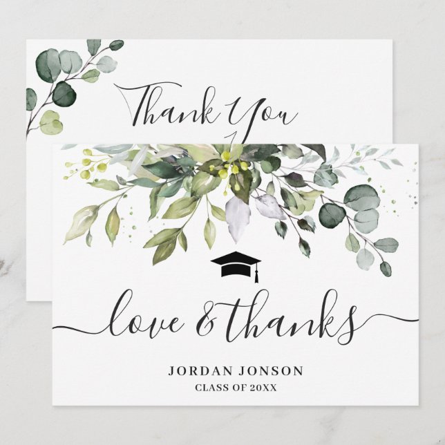 Simple Elegant Eucalyptus Greenery Graduation  Thank You Card (Front/Back)