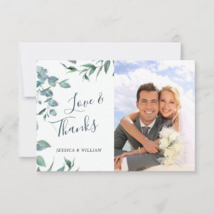 Simple Elegant Eucalyptus Greenery PHOTO Wedding Thank You Card