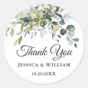 Simple Elegant Eucalyptus Greenery Thank You Classic Round Sticker