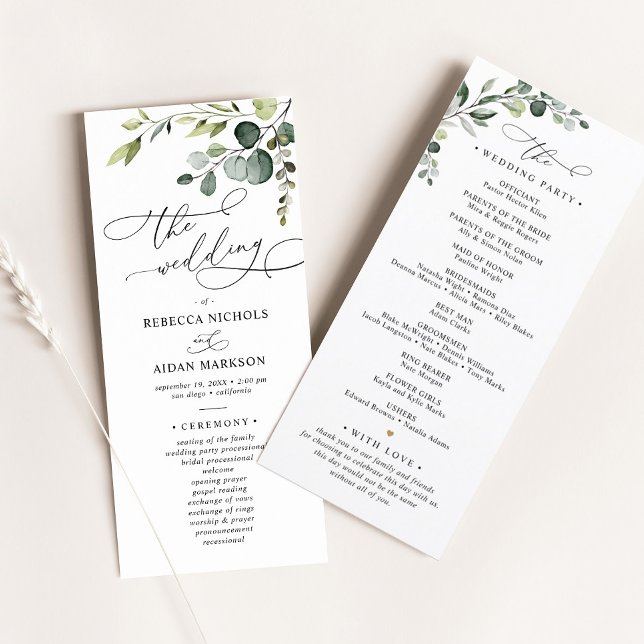 Simple Elegant Eucalyptus Greenery Wedding Program Menu (Creator Uploaded)