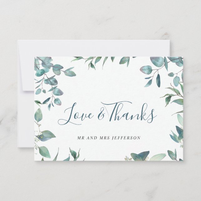 Simple Elegant Eucalyptus Greenery Wedding Thank You Card (Front)