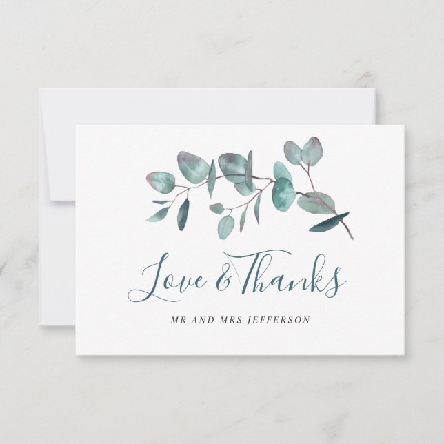 Simple Elegant Eucalyptus Greenery Wedding Thank You Card (Front)