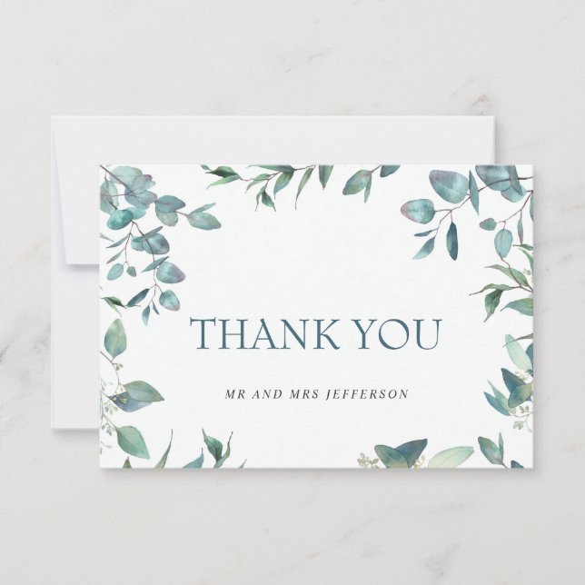Simple Elegant Eucalyptus Greenery Wedding Thank You Card (Front)