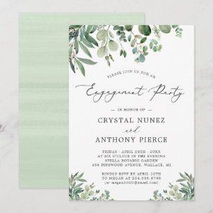 Simple Elegant Eucalyptus Leaves Engagement Party Invitation