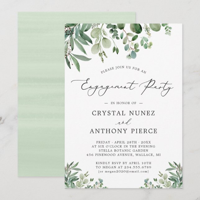 Simple Elegant Eucalyptus Leaves Engagement Party Invitation (Front/Back)