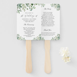Simple Elegant Eucalyptus Leaves Wedding Program Hand Fan