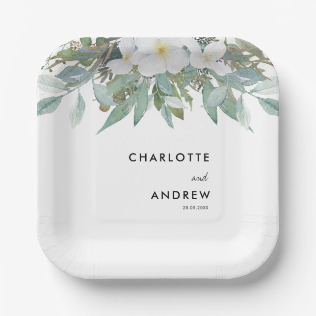 Simple, elegant eucalyptus  paper plates (Front)