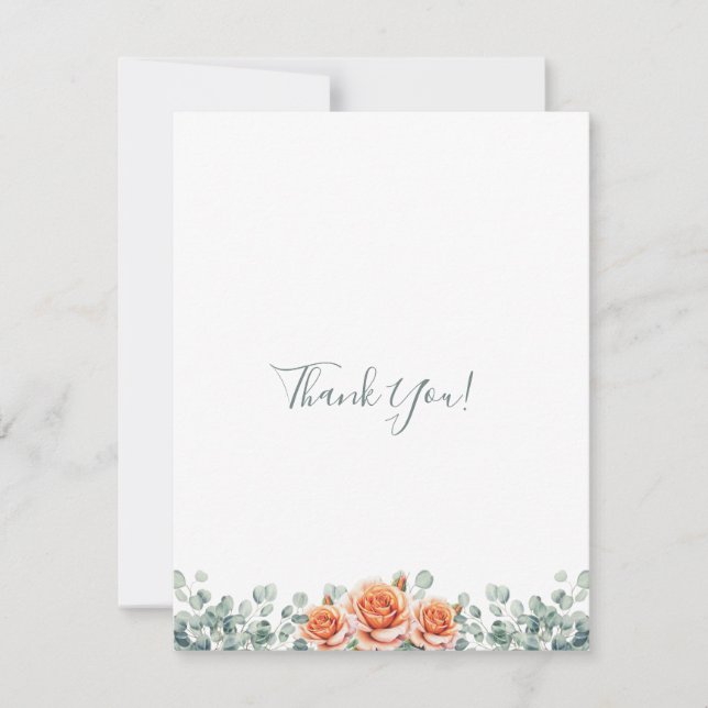 Simple Elegant Eucalyptus & Peach Rose Thank You  Card (Front)
