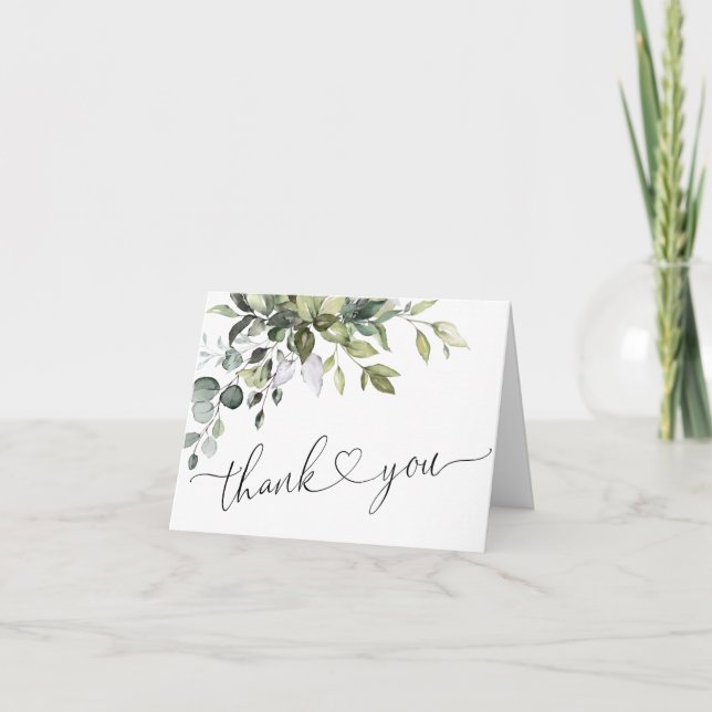 Simple Elegant Eucalyptus Watercolor Greenery Thank You Card (Front)