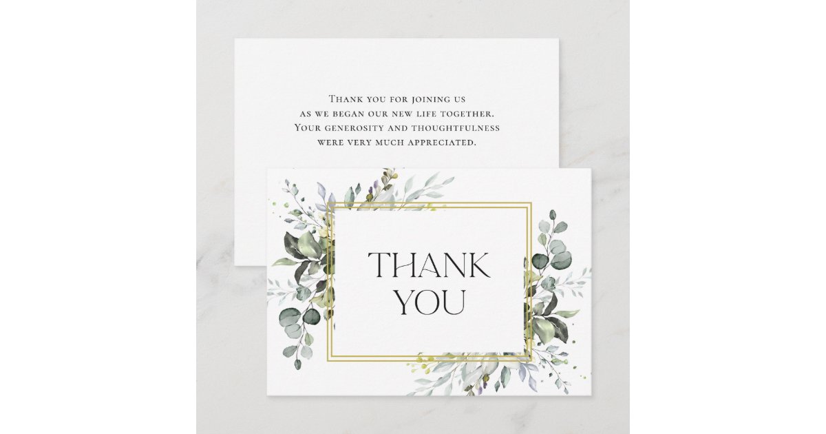 Simple Elegant Eucalyptus Watercolor Greenery Thank You Card | Zazzle