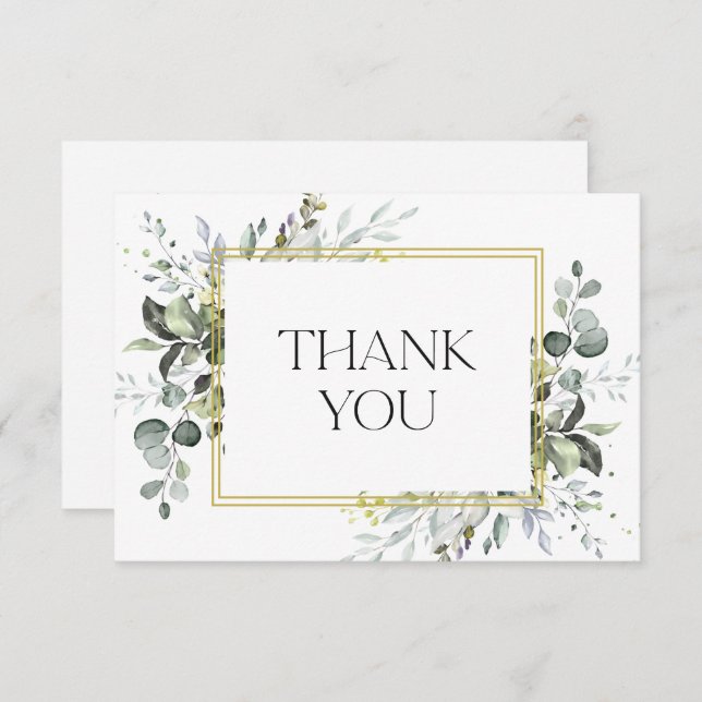 Simple Elegant Eucalyptus Watercolor Greenery Thank You Card (Front/Back)