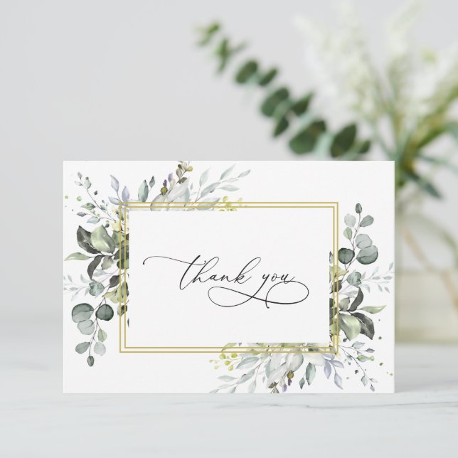 Simple Elegant Eucalyptus Watercolor Greenery Thank You Card (Standing Front)