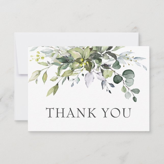 Simple Elegant Eucalyptus Watercolor Greenery Thank You Card (Front)