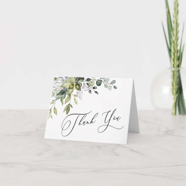 Simple Elegant Eucalyptus Watercolor Greenery Thank You Card (Front)