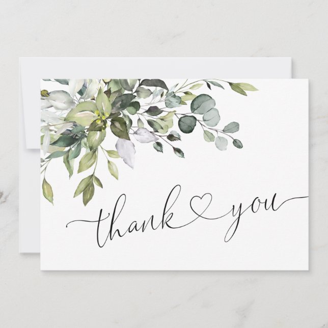 Simple Elegant Eucalyptus Watercolor Greenery Thank You Card (Front)
