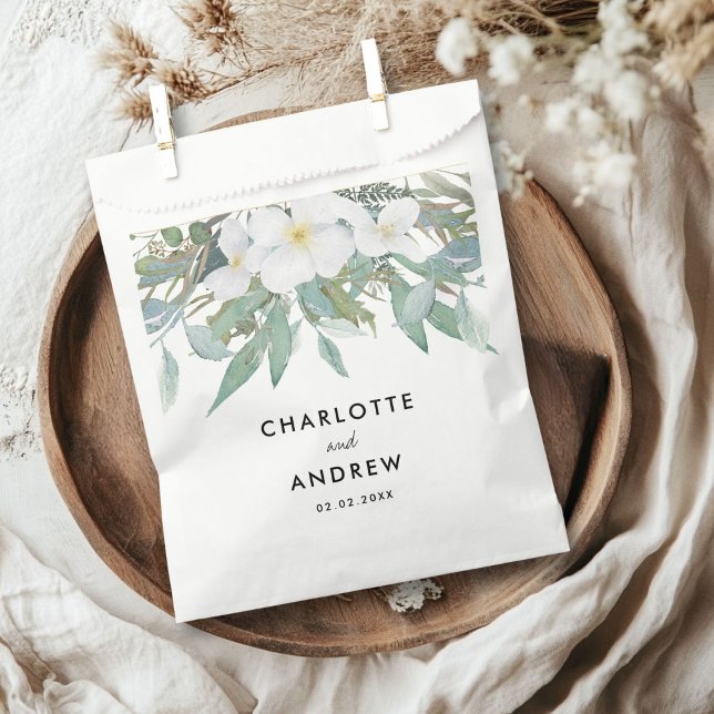 Simple, elegant eucalyptus, wedding favour bags (Simple, elegant eucalyptus, wedding favor bag with your names and date.)