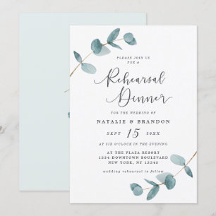 Simple Elegant Eucalyptus Wedding Rehearsal Dinner Invitation