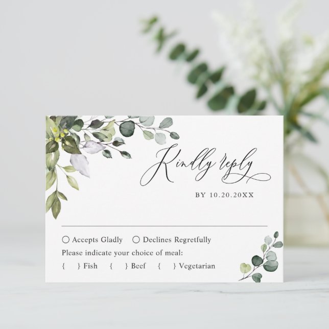 Simple Elegant Eucalyptus Wedding RSVP Card (Standing Front)