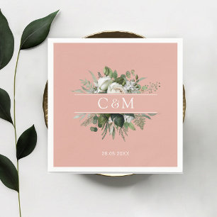 Simple, elegant eucalyptus White Roses    - Napkin