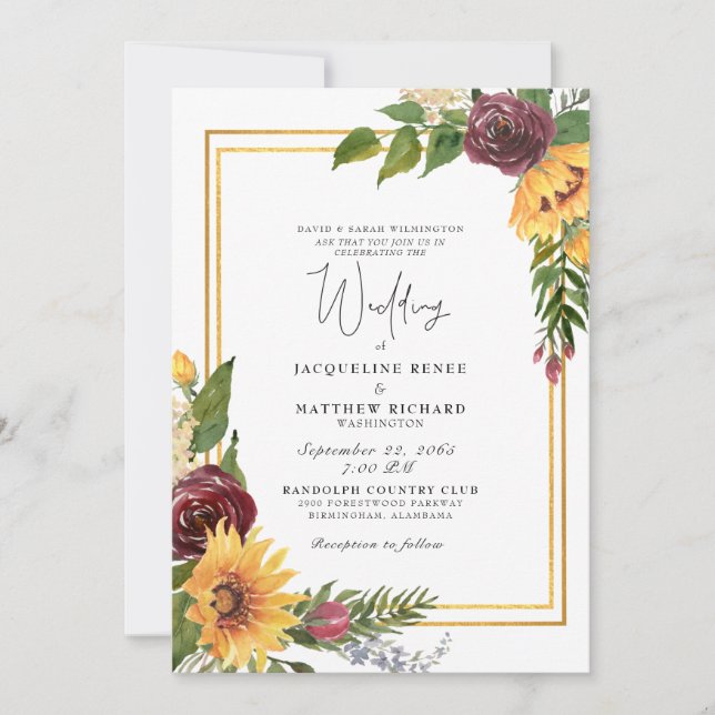 Simple & Elegant Fall Floral Wedding Invitation (Front)