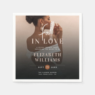Simple Elegant Fall In Love Photo Bridal Shower Napkin