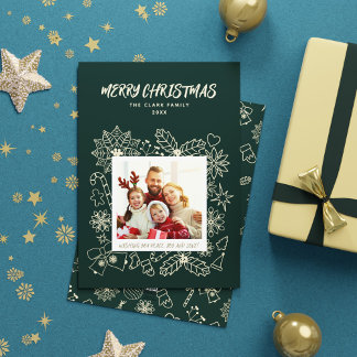Simple Elegant Family 1 Photo Frame in Dark Green Holiday Card