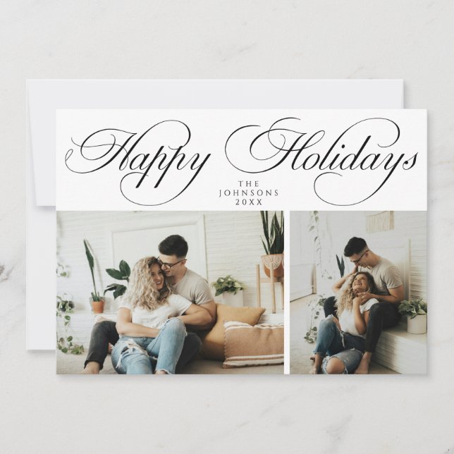 Simple Elegant Family 2 Photo Collage Christmas Holiday Card (Front)