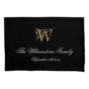 Simple Elegant Family Last Name + Monogram Wedding Pillowcase