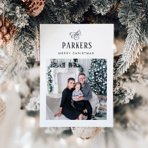 Simple Elegant Family Last Name   One Photo Holiday Card