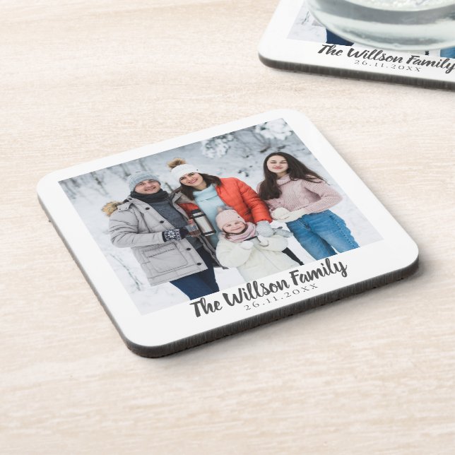 Simple Elegant Family Photo Christmas Coaster (Left Side)