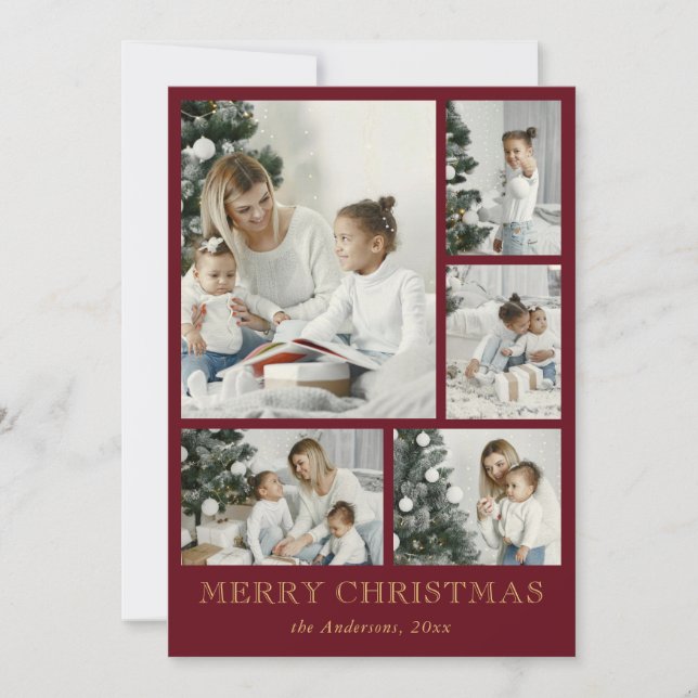 Simple Elegant Family Photo Collage Christmas Holiday Card (Front)