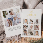 Simple Elegant Family Photo Grid | Gold Christmas Foil Holiday Card<br><div class="desc">This simple and minimalist, gold foil holiday card features an elegant nine photo collage on the front, and an additional photo on the back, for a total of ten of your favourite family photos. Classic gold calligraphy along with modern text for your family name add a stylish touch. The back...</div>