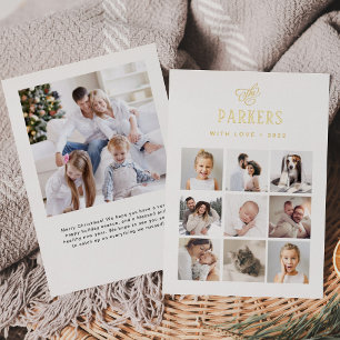 Simple Elegant Family Photo Grid Gold Christmas Foil Holiday Card