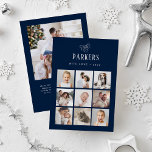 Simple Elegant Family Photo Grid | Silver Foil Holiday Card<br><div class="desc">This simple and minimalist, silver foil holiday card features an elegant nine photo collage on the front, and an additional photo on the back, for a total of ten of your favourite family photos. Classic silver calligraphy along with modern text for your family name on a dark, navy blue background...</div>
