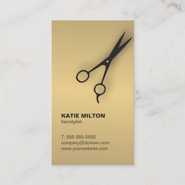 Simple Elegant Faux Gold Black Scissor Hairstyle Business Card (Front)