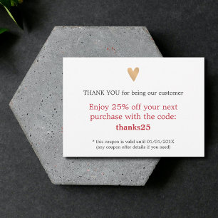 Simple Elegant Faux Gold Heart Thank You Coupon Card