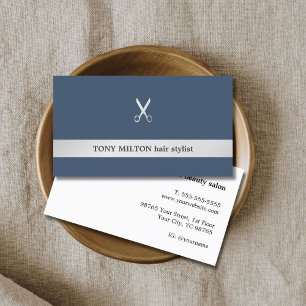 Simple Elegant Faux Silver Scissor Hair Stylist Business Card
