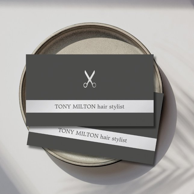 Simple Elegant Faux Silver Scissor Hair Stylist  Business Card (Creator Uploaded)