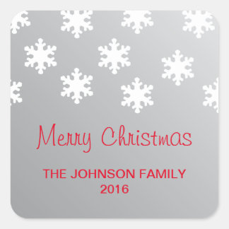 Simple Elegant Faux Silver White Snowflakes Xmas Square Sticker