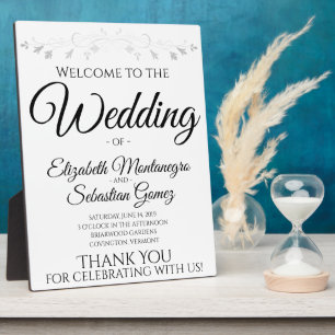 Simple Elegant Filigree White Wedding Welcome Sign Plaque