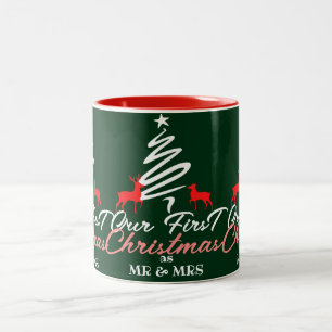 Simple Elegant   First Christmas as Mr and Mrs Two-Tone Coffee Mug