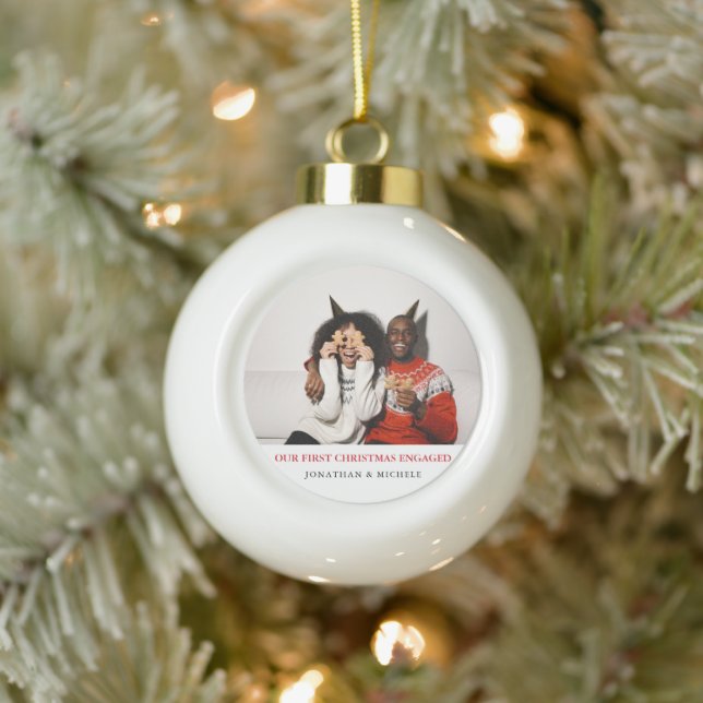 Simple Elegant First Christmas Engaged photo   Ceramic Ball Christmas Ornament (Tree)