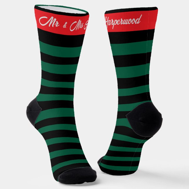 Simple Elegant first Christmas Mr & Mrs Couple Socks (Angled)