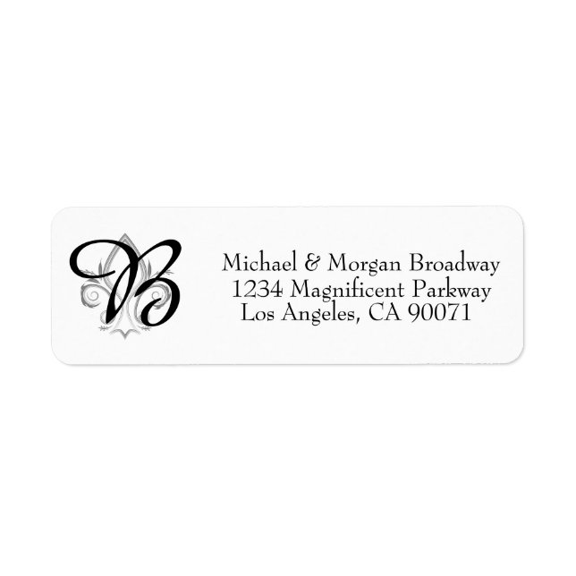 Simple Elegant Fleur Monogram Address Label (Front)