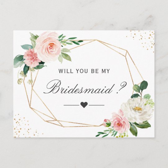 Simple Elegant Floral Be My Bridesmaid Proposal Invitation Postcard ...