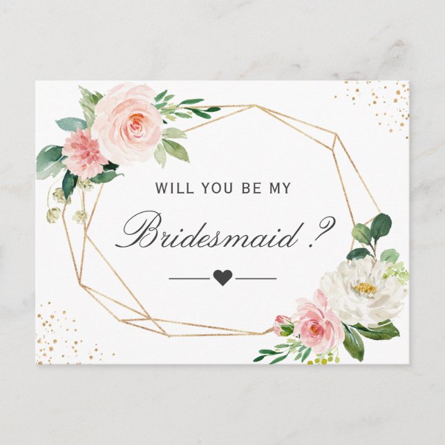 Simple Elegant Floral Be My Bridesmaid Proposal Invitation Postcard (Front)
