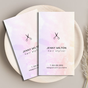 Simple Elegant Floral Black Scissors Hair Stylist Business Card