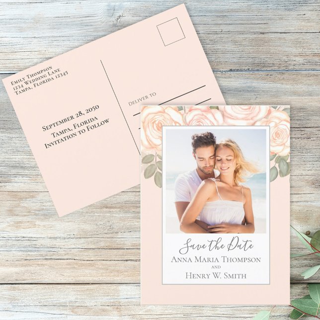 Simple Elegant Floral Blush Peach Rose Bouquet Postcard (Creator Uploaded)