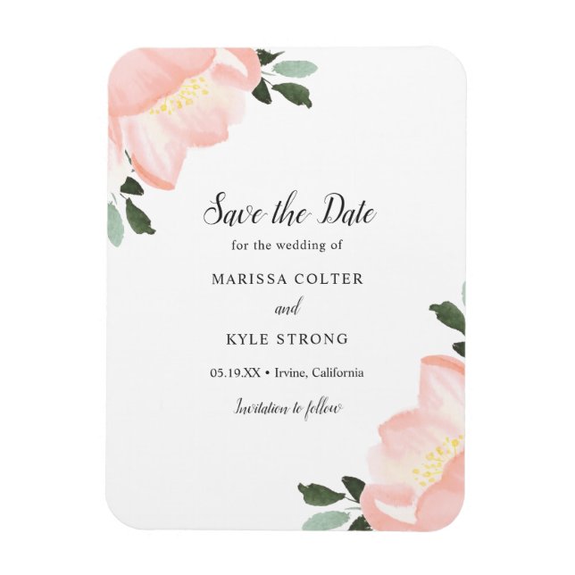 Simple Elegant Floral Blush Pink Save the Date Magnet (Vertical)