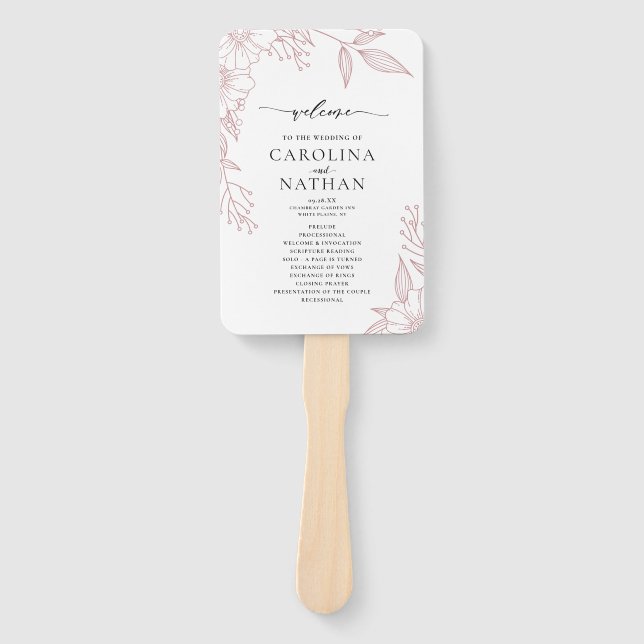 Simple Elegant Floral Blush Pink Wedding Program  Hand Fan (Front)